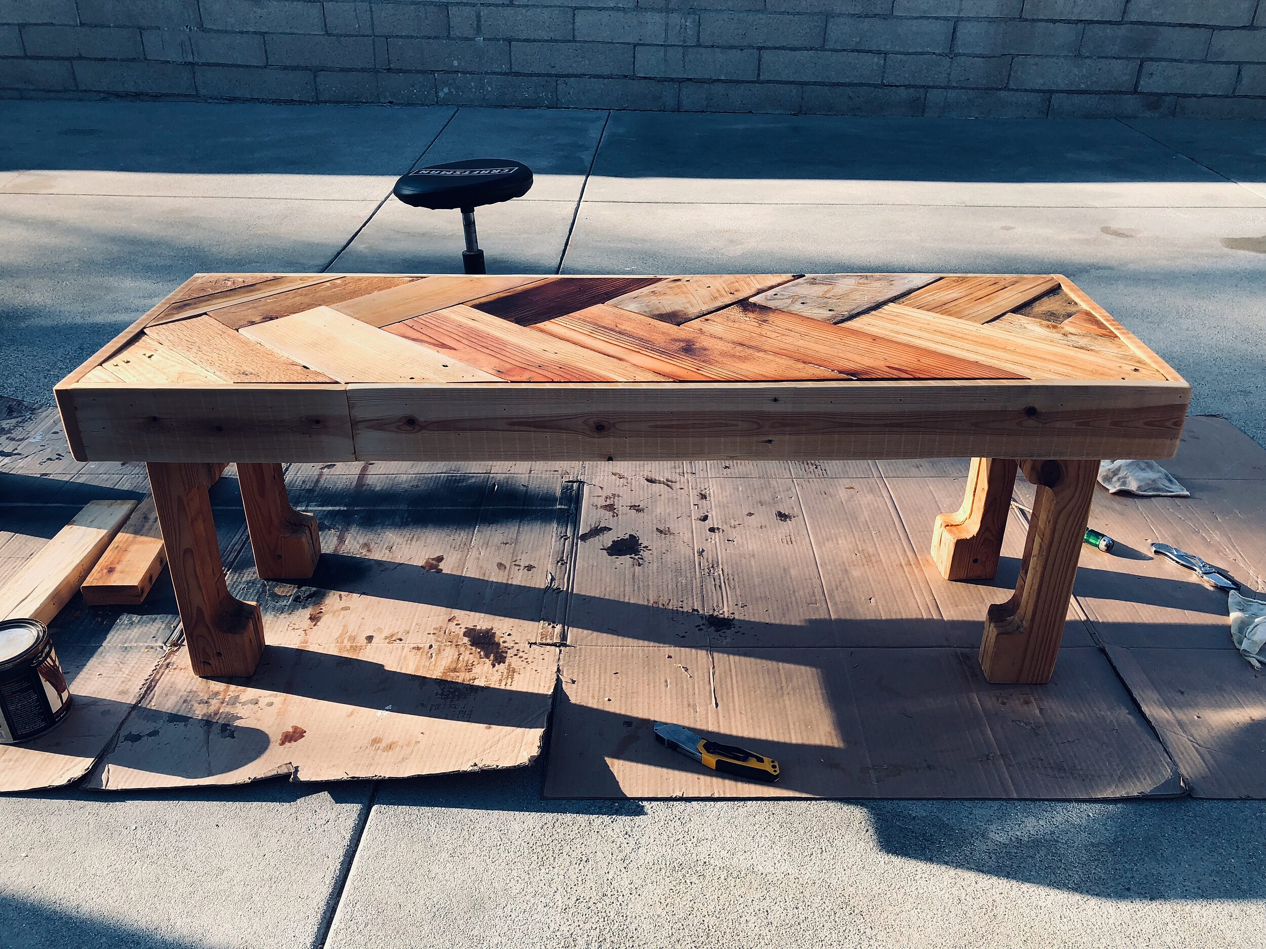 DIY Chevron Coffee Table Built From Reclaimed Wood