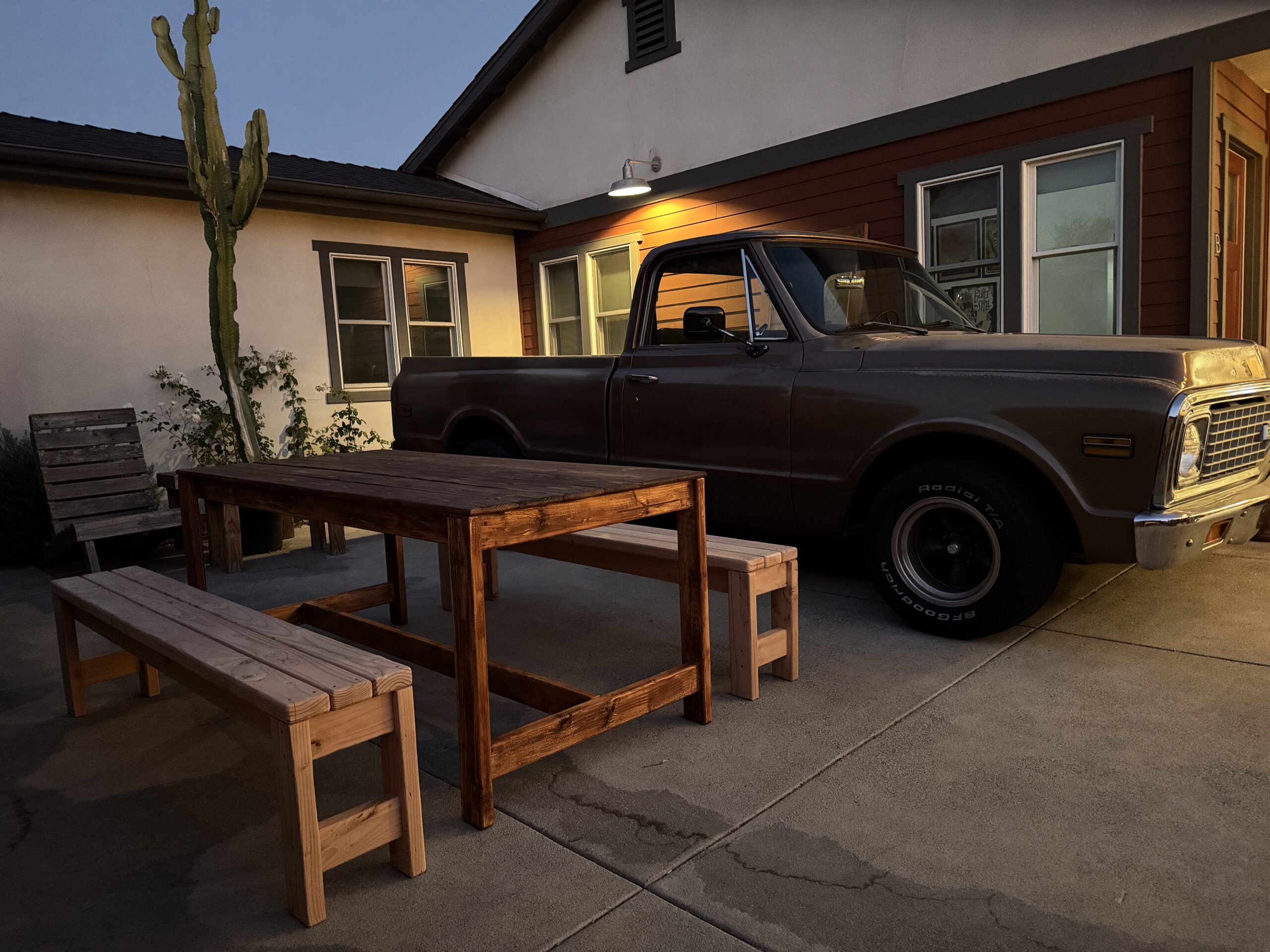 Farmhouse Table and Benches for Backyard Entertaining