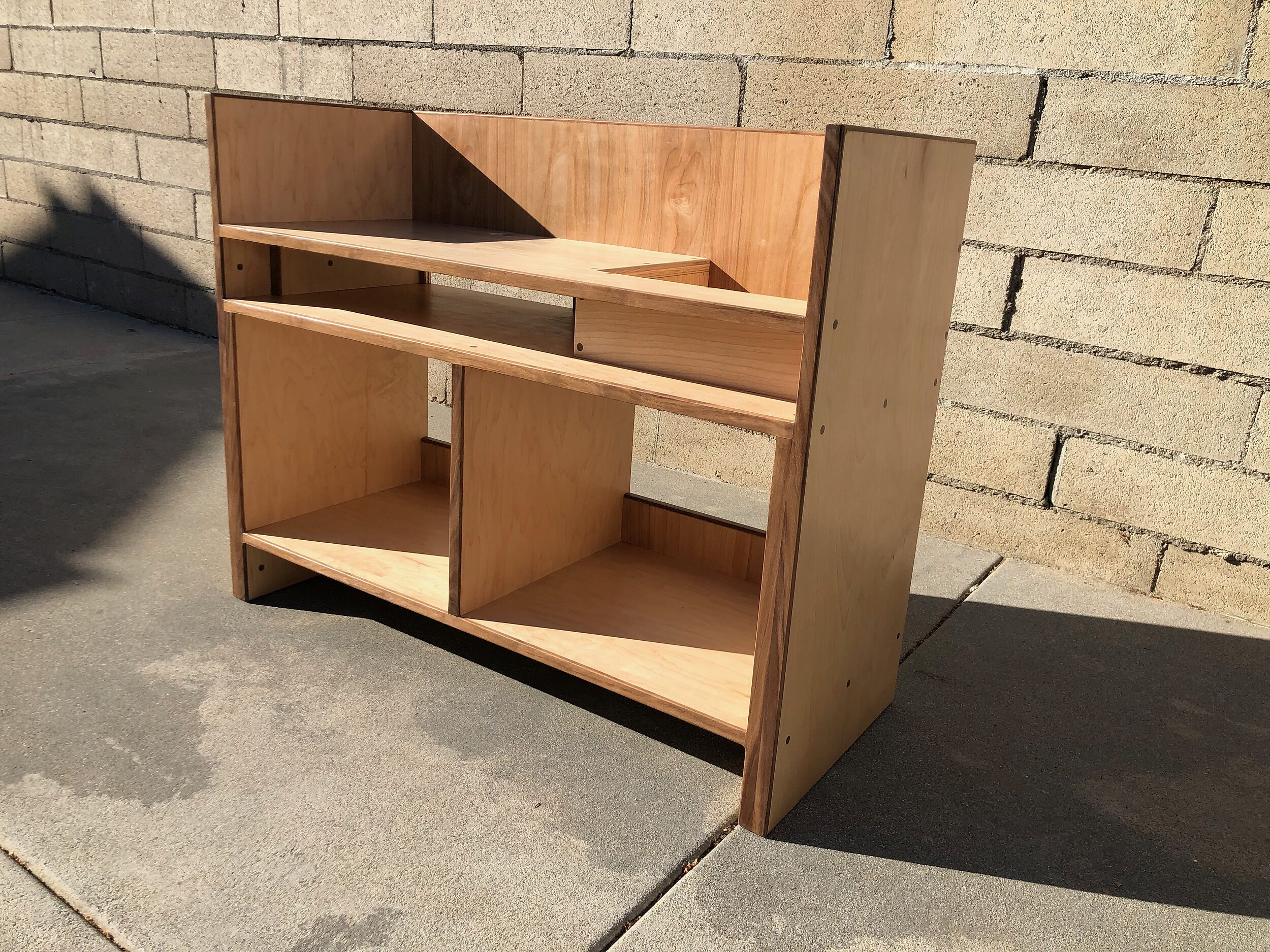 Mid-Century Record Player Stand With Sound Bar & Vinyl Storage