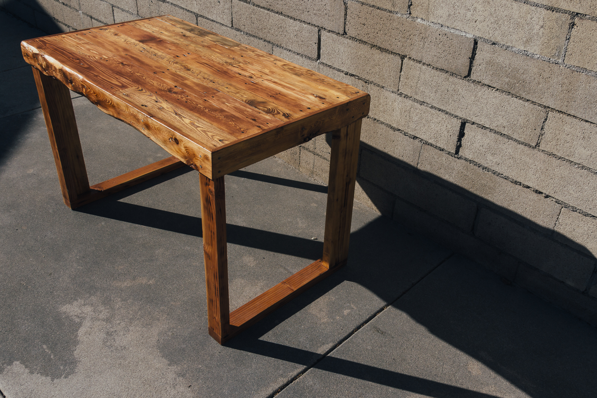 Reclaimed Pallet Wood Patchwork Table with a Torched-Edge Frame